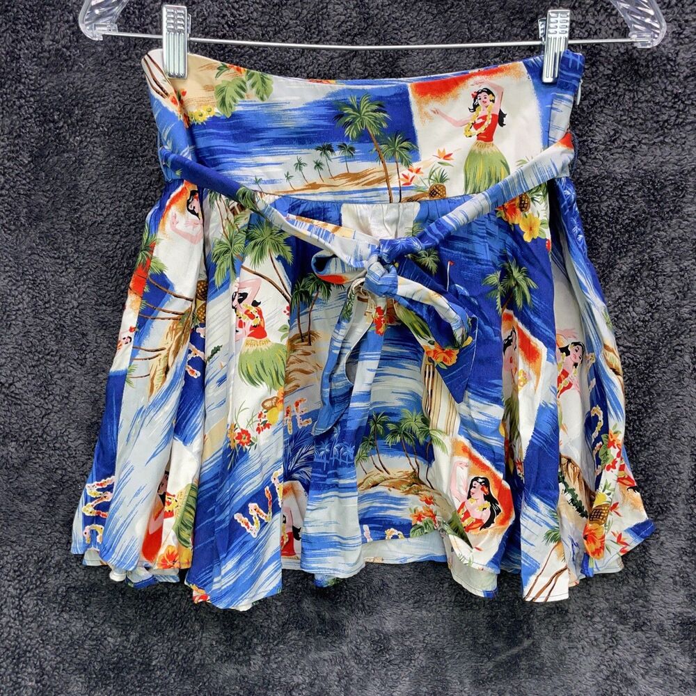 Polo Ralph Lauren Hawaii Aloha Hula Girl Floral Hibiscus Blue Skirt Viscose 12